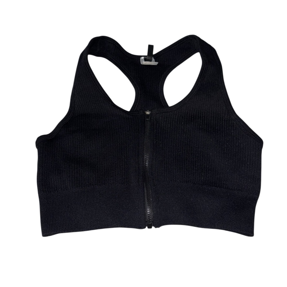 black zip up sports bra